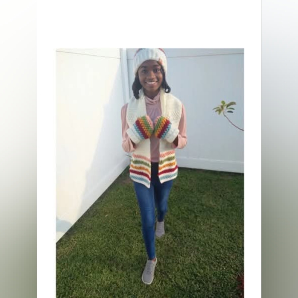 Colorful Crochet Scarf, Hat, and Mittens Set
